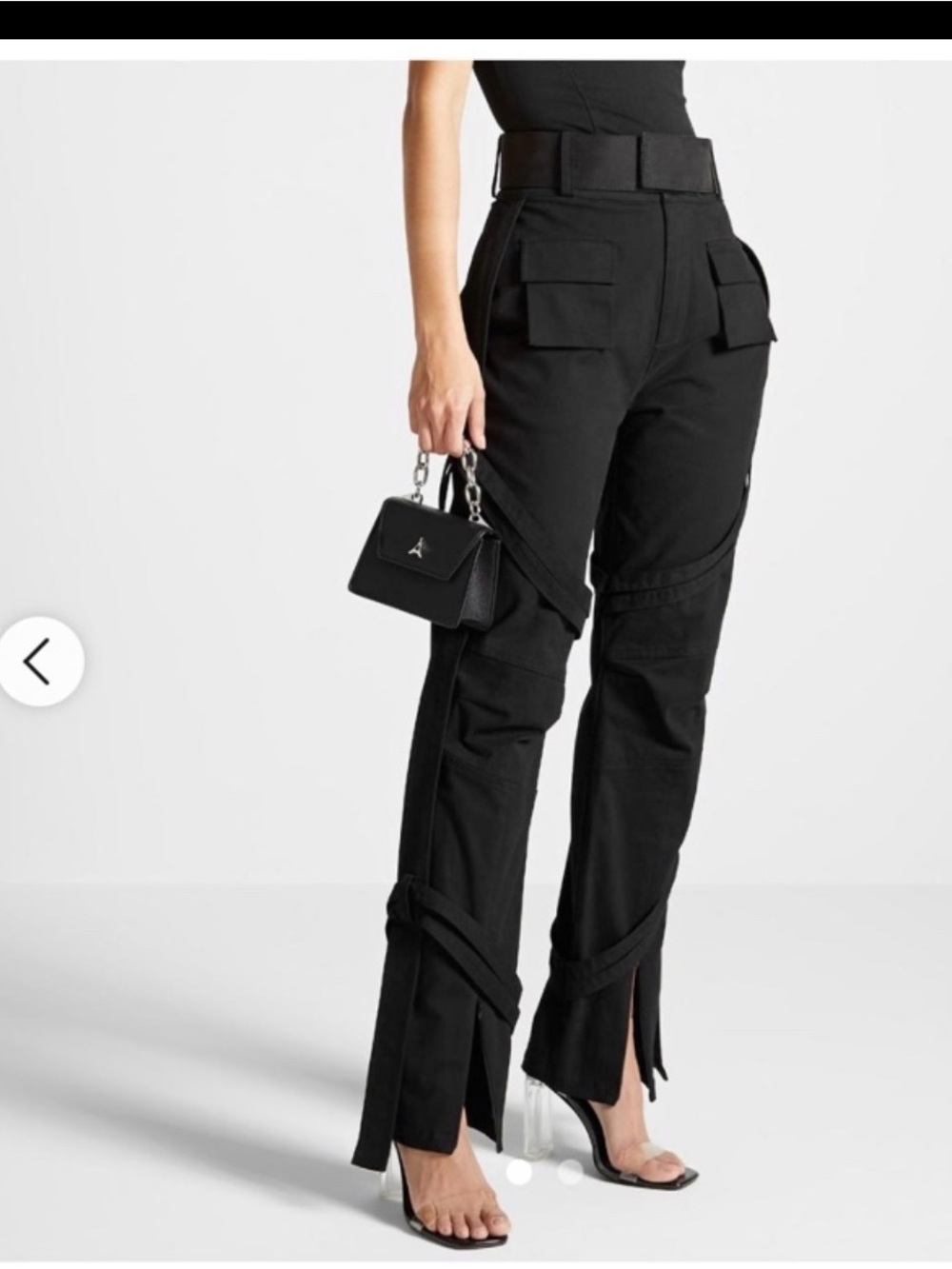 Manière De Voir Black Cargo Trousers with Straps & Pocket sleek streetwear NWT 2